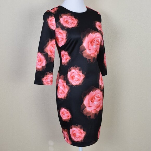 Alexia Admor Black Rose Print Scuba Sheath Dress - XS - Picture 7 of 8